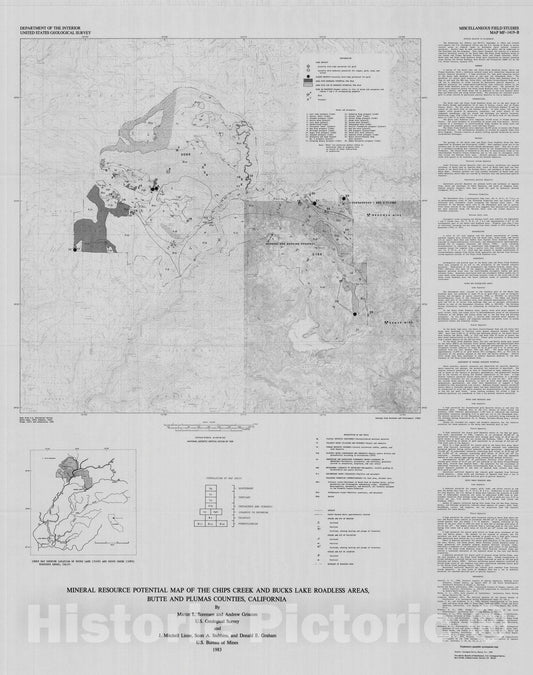 Map : Mineral resource potential map of the Chips Creek and Buchs Lake Roadless Areas, Butte and Plumas Counties, California, 1983 Cartography Wall Art :
