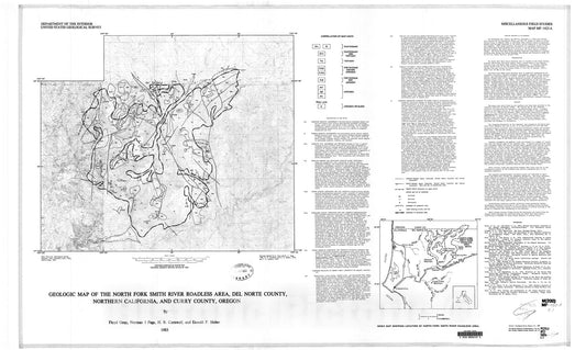 Map : Geologic map of the North Fork Smith River Roadless Area, Del Norte County, northern California, and Curry County, Oregon, 1983 Cartography Wall Art :