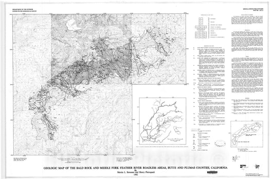 Map : Geologic map of the Bald Rock and Middle Fork Feather River Roadless Areas, Butte and Plumas Counties, California, 1982 Cartography Wall Art :
