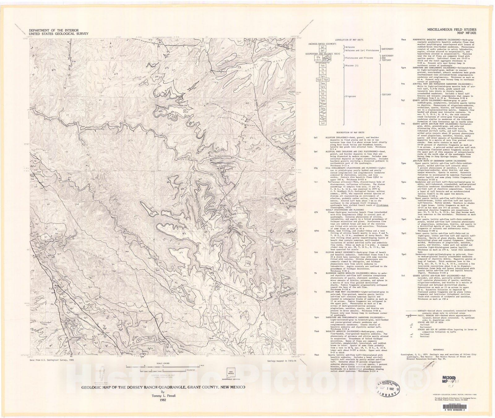 Map : Geologic map of the Dorsey Ranch quadrangle, Grant County, New Mexico, 1982 Cartography Wall Art :