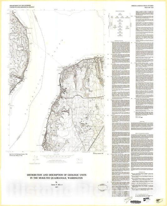Map : Distribution and description of geologic units in the Mukilteo quadrangle, Washington, 1982 Cartography Wall Art :