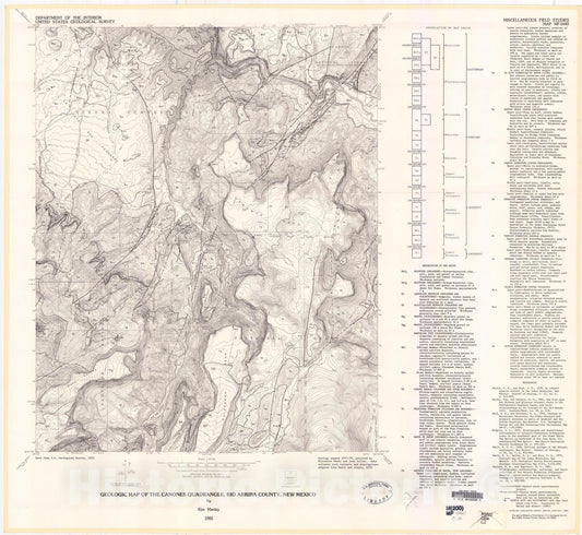 Map : Geologic map of the Canones quadrangle, Rio Arriba County, New Mexico, 1982 Cartography Wall Art :