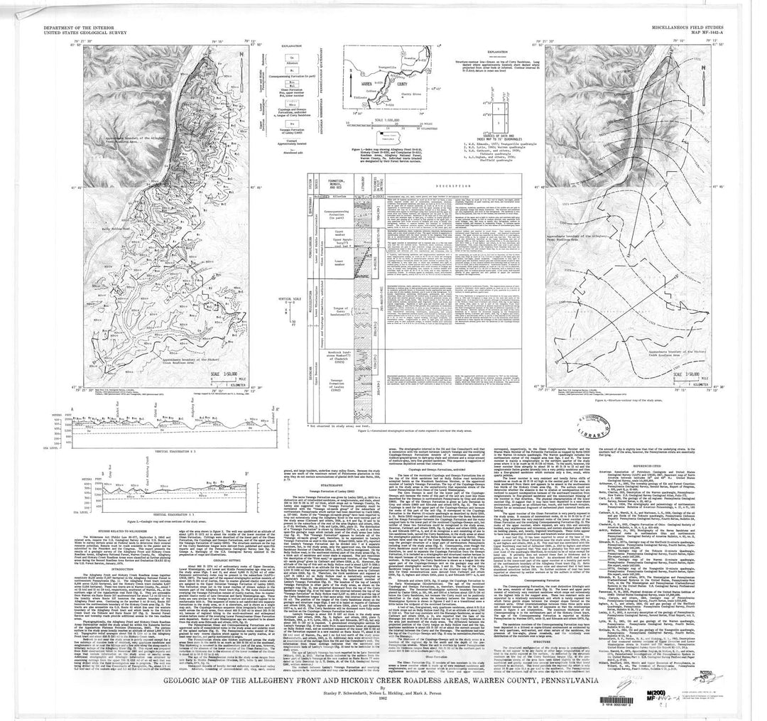 Map : Geologic map of the Allegheny front and Hickory Creek areas, Warren County, Pennsylvania, 1982 Cartography Wall Art :