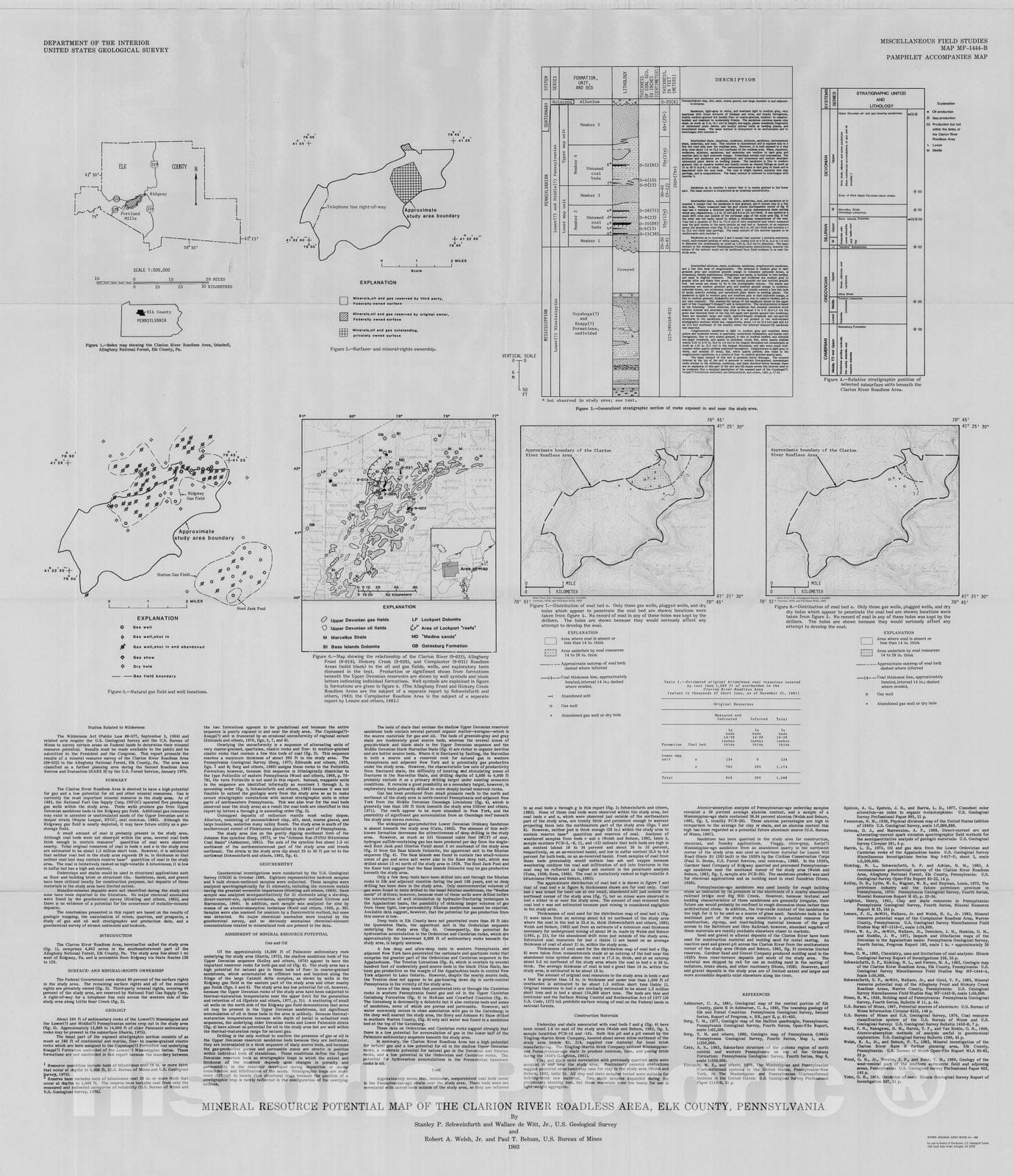 Map : Mineral potential map of the Clarion River Roadless Area, Elk County, Pennsylvania, 1983 Cartography Wall Art :