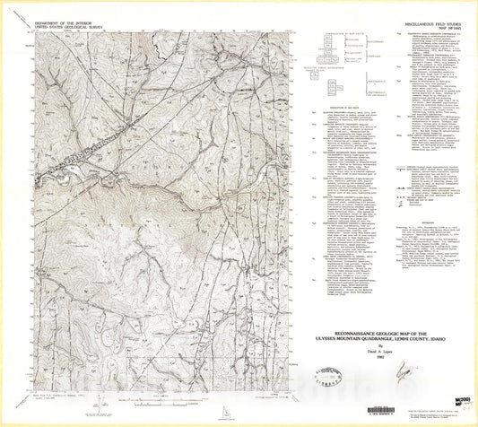 Map : Reconnaissance geologic map of the Ulysses Mountain quadrangle, Lemhi County, Idaho, 1982 Cartography Wall Art :