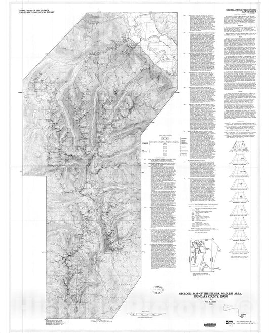 Map : Geologic map of the Selkirk Roadless Area, Boundary County, Idaho, 1983 Cartography Wall Art :