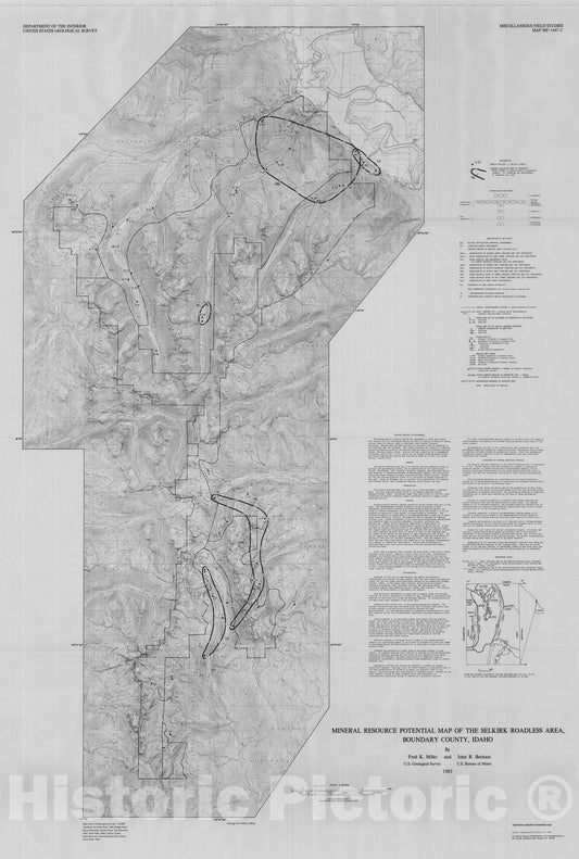 Map : Mineral resource potential map of the Selkirk Roadless Area, Boundary County, Idaho, 1983 Cartography Wall Art :