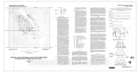 Map : Geologic and geochemical map of the Upper Priest Roadless Area, Bonner County, Idaho, 1983 Cartography Wall Art :