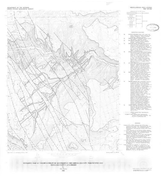 Map : Geologic map of the Bighorn Peak quadrangle, Rio Arriba County, New Mexico and Conejos County, Colorado, 1982 Cartography Wall Art :