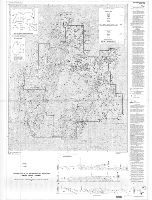 Map : Geologic map of the Marble Mountain Wilderness, Siskiyou County, California, 1982 Cartography Wall Art :