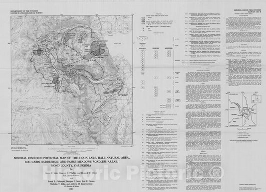 Map : Mineral resource potential map of the Tioga Lake, Hall Natural Area, Log Cabin-Saddlebag, and Horse Meadows Roadless Areas, Mono County, California, 1983 Cartography Wall Art :