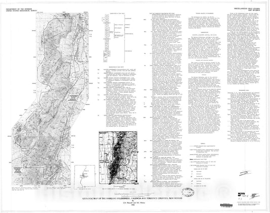 Map : Geologic map of the Manzano Wilderness, Valencia and Torrence Counties, New Mexico, 1982 Cartography Wall Art :