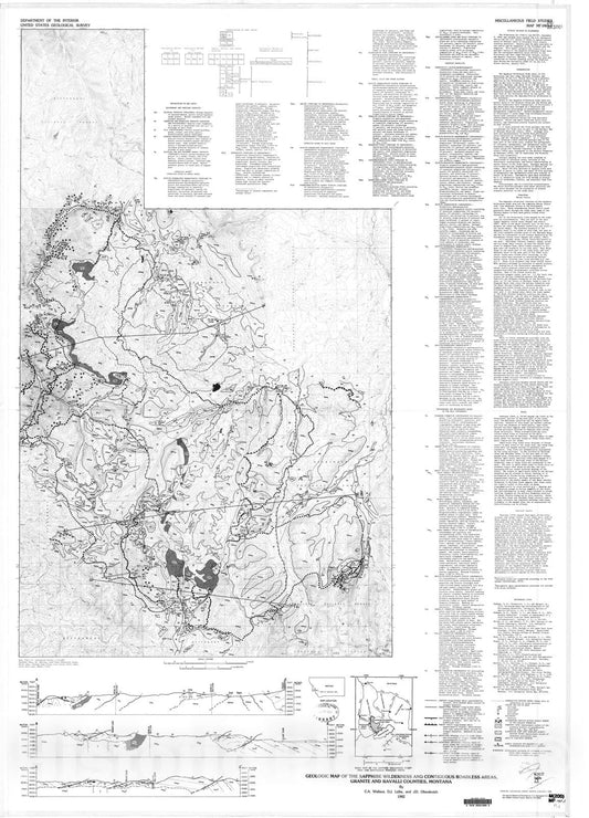 Map : Geologic map of the Sapphire Wilderness and contiguous roadless areas, Granite and Ravalli Counties, Montana, 1982 Cartography Wall Art :