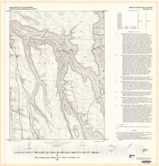 Map : Geologic map of the Doolittle Creek quadrangle, Malheur County, Oregon, 1983 Cartography Wall Art :