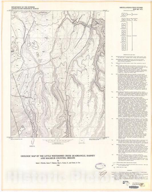 Map : Geologic map of the Little Whitehorse Creek quadrangle, Harney and Malheur Counties, Oregon, 1983 Cartography Wall Art :