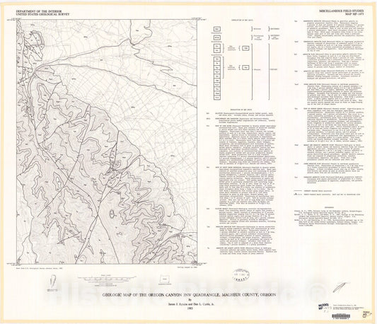 Map : Geologic map of the Oregon Canyon 3NW quadrangle, Malheur County, Oregon, 1983 Cartography Wall Art :