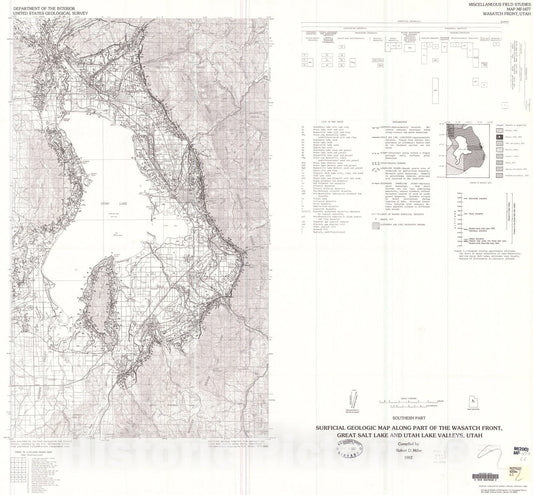 Map : Surficial geologic map along part of the Wasatch front, Great Salt Lake and Utah Lake Valleys, Utah [southern part], 1982 Cartography Wall Art :