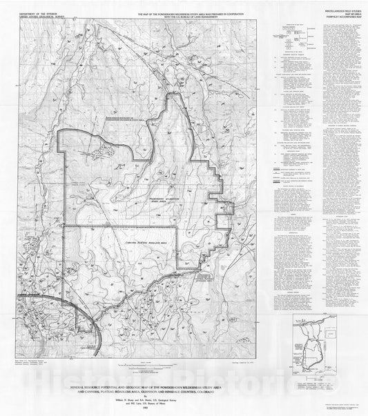Map : Mineral resource potential and geologic map of the Powderhorn Wilderness and Cannibal Plateau Roadless Area, Gunnison and Hinsdale, 1983 Cartography Wall Art :