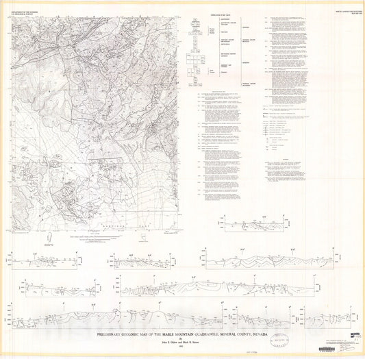 Map : Preliminary geologic map of the Mable Mountain quadrangle, Mineral County, Nevada, 1985 Cartography Wall Art :