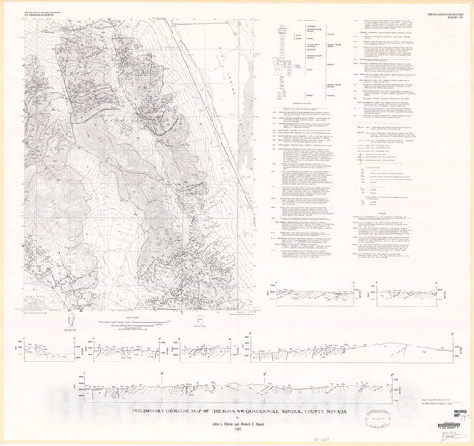 Map : Preliminary geologic map of the Mina NW quadrangle, Mineral County, Nevada, 1985 Cartography Wall Art :