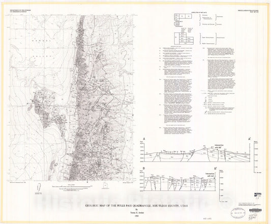 Map : Geologic map of the Bulls Pass quadrangle, Box Elder County, Utah, 1985 Cartography Wall Art :
