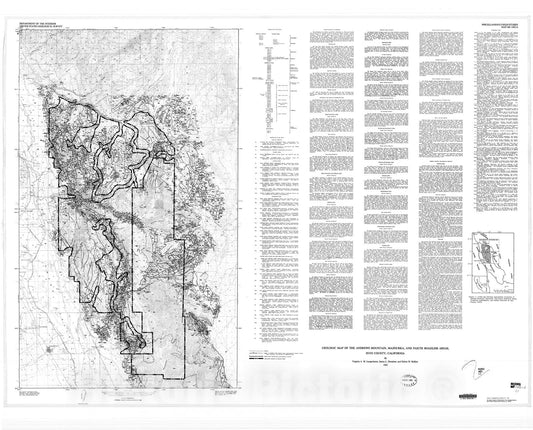 Map : Geologic map of the Andrews Mountain, Mazourka, and Paiute Roadless Areas, Inyo County, California, 1982 Cartography Wall Art :