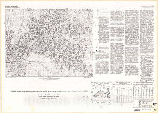Map : Geologic, geochemical, and mineral resource potential map of the Piney Creek Wilderness, Stone and Barry Counties, Missouri, 1982 Cartography Wall Art :