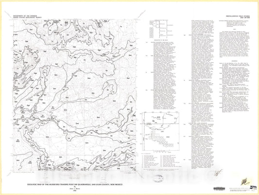 Map : Geologic map of the Huerfano Trading Post SW quadrangle, San Juan County, New Mexico, 1982 Cartography Wall Art :