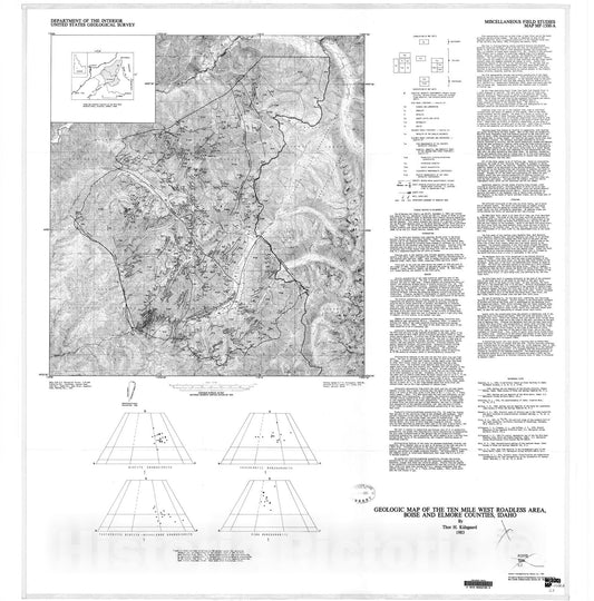 Map : Geologic map of the Ten Mile West Roadless Area, Boise and Elmore Counties, Idaho, 1983 Cartography Wall Art :