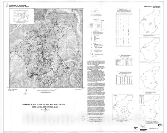 Map : Geochemical map of the Ten Mile West Roadless Area, Boise and Elmore Counties, Idaho, 1983 Cartography Wall Art :