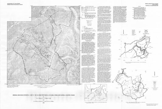 Map : Mineral resource potential map of the Ten Mile West Roadless Area, Boise and Elmore Counties, Idaho, 1983 Cartography Wall Art :