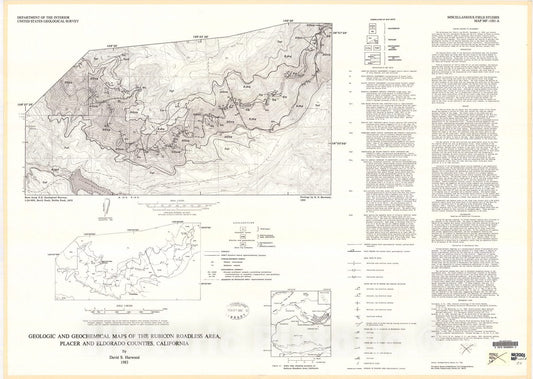 Map : Geologic and geochemical maps of the Rubicon Roadless Area, Placer and El Dorado Counties, California, 1983 Cartography Wall Art :