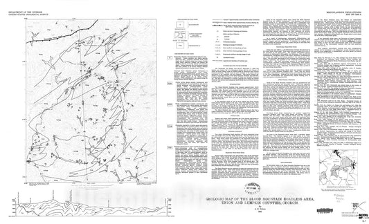 Map : Geologic map of the Blood Mountain Roadless Area, Union and Lumpkin Counties, Georgia, 1983 Cartography Wall Art :