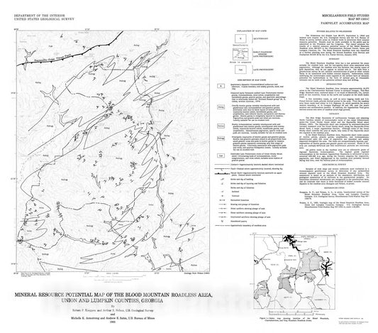 Map : Mineral resource potential map of the Blood Mountain Roadless Area, Union and Lumpkin Counties, Georgia, 1983 Cartography Wall Art :