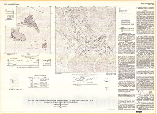 Map : Geologic maps of the Big Sandy, West Elliotts Creek, and Reed Brake Roadless Areas, Tuscaloosa, Hall, and Bibb Counties, Alabama, 1983 Cartography Wall Art :