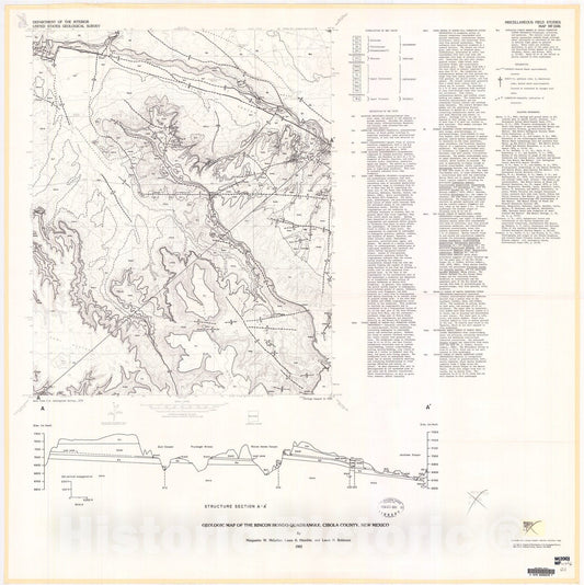 Map : Geologic map of the Rincon Hondo quadrangle, Cibola County, New Mexico, 1982 Cartography Wall Art :