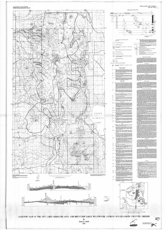 Map : Geologic map of the Sky Lakes Roadless Area and Mountain Lakes Wilderness, Jackson and Klamath Counties, Oregon, 1983 Cartography Wall Art :