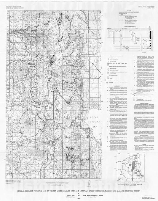 Map : Mineral resource potential map of the Sky Lakes Roadless Area and Mountain Lakes Wilderness, Jackson and Klamath Counties, Oregon, 1983 Cartography Wall Art :