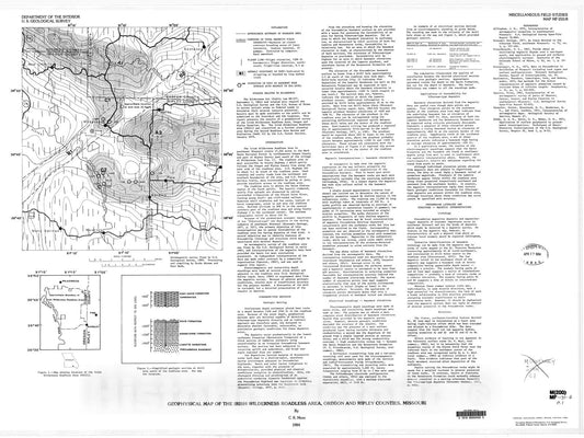 Map : Geophysical map of the Irish Wilderness Roadless Area, Oregon and Ripley Counties, Missouri, 1984 Cartography Wall Art :