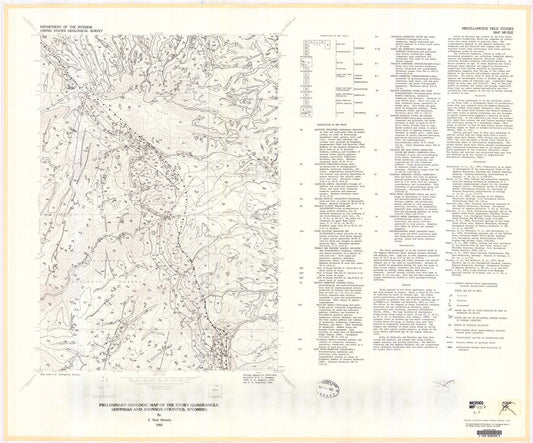 Map : Preliminary geologic map of the Story quadrangle, Sheridan and Johnson Counties, Wyoming, 1983 Cartography Wall Art :