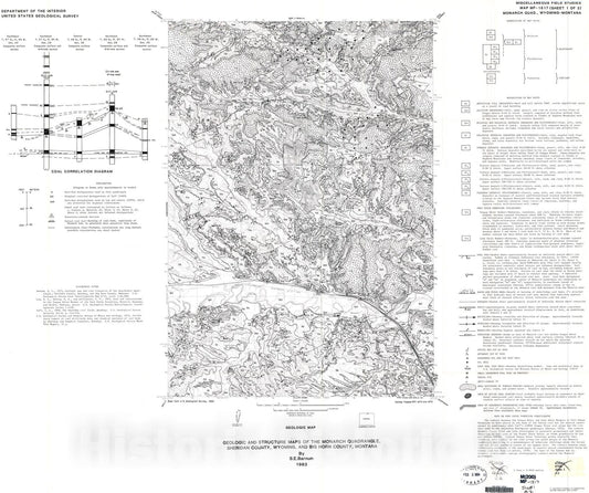 Map : Geologic and structure maps of the Monarch quadrangle, Sheridan County, Wyoming, and Big Horn County, Montana, 1983 Cartography Wall Art :