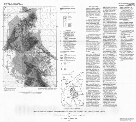 Map : Mineral resource potential map of the Dragoon Mountains Roadless Area, Cochise County, Arizona, 1983 Cartography Wall Art :