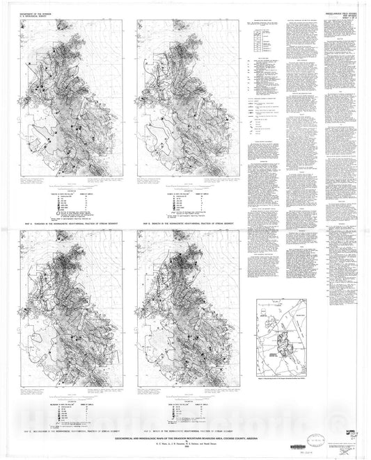 Map : Geochemical and mineralogic maps of the Dragoon Mountains Roadless Area, Cochise County, Arizona, 1984 Cartography Wall Art :