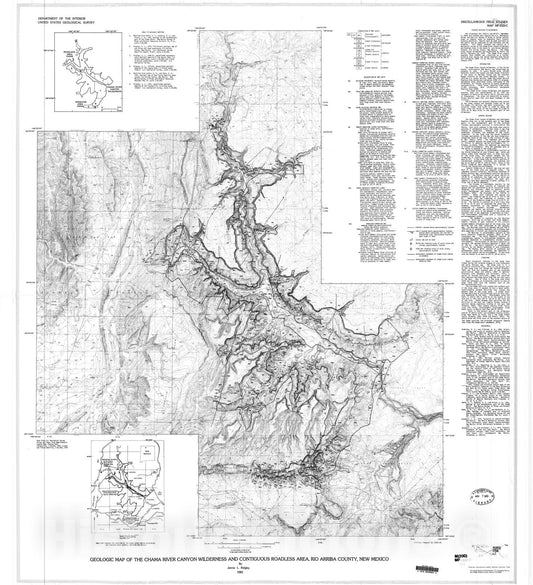 Map : Geologic map of the Chama River Canyon Wilderness and contiguous roadless area, Rio Arriba County, New Mexico, 1983 Cartography Wall Art :