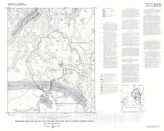Map : Mineral resource potential map of the Richland Creek Roadless Area, Newton and Searcy Counties, Arkansas, 1983 Cartography Wall Art :