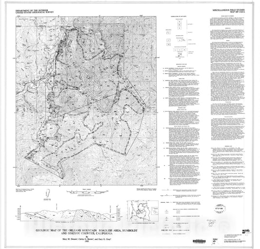 Map : Geologic map of the Orleans Mountain Roadless Area, Humboldt and Siskiyou Counties, California, 1983 Cartography Wall Art :