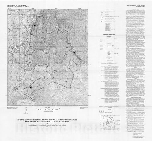 Map : Mineral resource potential map of the Orleans Mountain Roadless Area, Humboldt and Siskiyou Counties, California, 1983 Cartography Wall Art :
