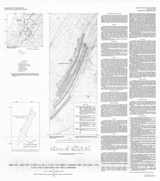 Map : Mineral resource potential map of the southern Massanutten Roadless Area, Page and Rockingham Counties, Virginia, 1983 Cartography Wall Art :