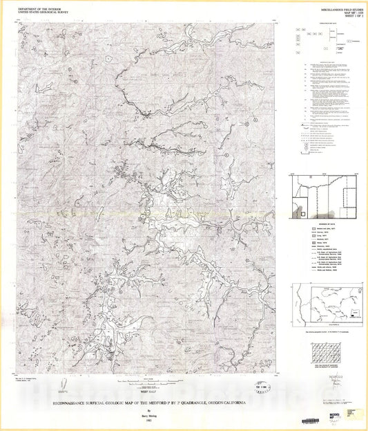 Map : Reconnaissance surficial geologic map of the Medford one degree x two degrees quadrangle, Oregon-California, one983 Cartography Wall Art :