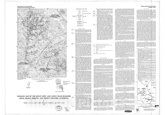 Map : Geologic map of the Mount Eddy and Castle Crags Roadless Areas, Shasta, Siskiyou, and Trinity Counties, California, 1983 Cartography Wall Art :